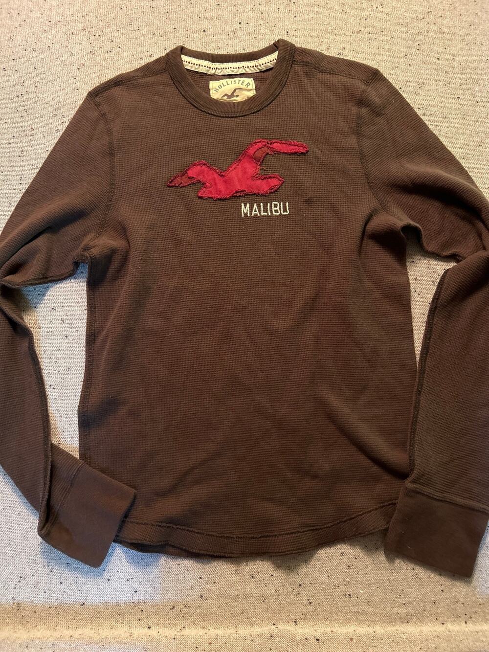 Hollister Thermal Waffle Men's Brown Long Sleeve Tshirt 2000's Y2K VTG